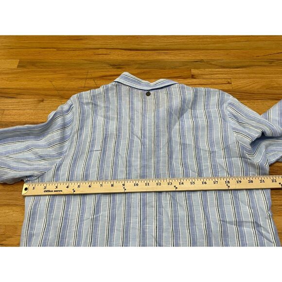 Soft Surroundings Women's PXL Blue Button-Up 100% Linen Shirt Striped Minimalist - Picture 8 of 9
